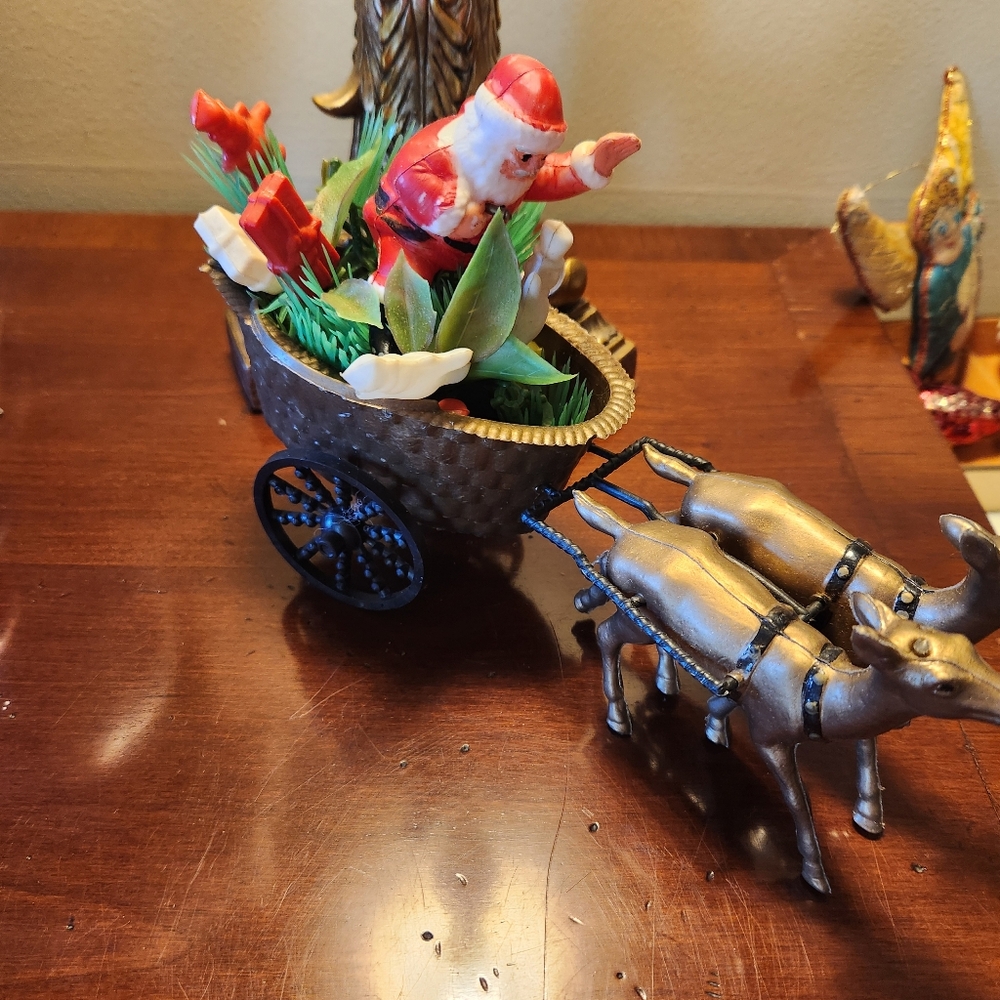 Kitschy Santa In Sleigh Reindeer Fantastic Plastic Vintage